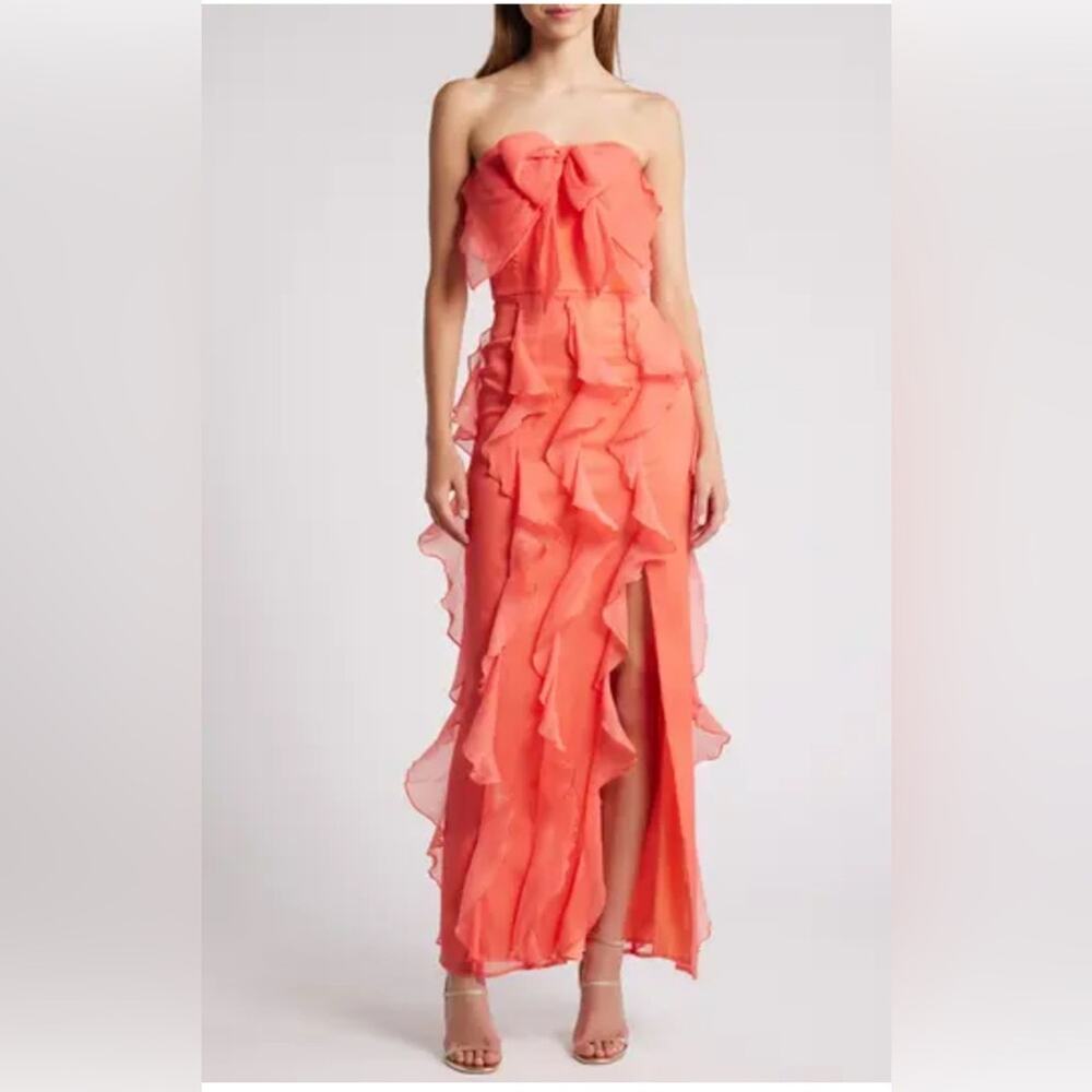 Hutch Strapless Ruffled Coral Dress NWT